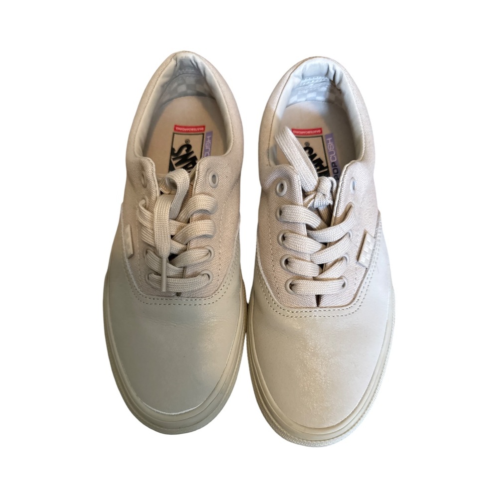 Vans Classic Cream a leather and Canvas Lace-Up Sneakers. POP Cush